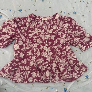 a.n.a Floral Button-Front Blouse in Berry and Cream